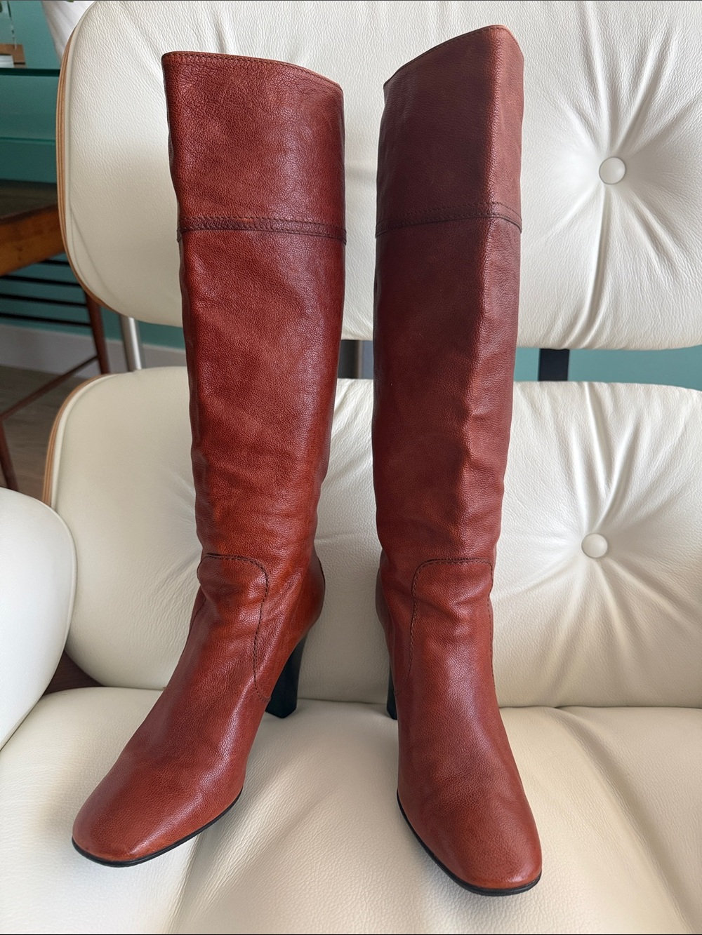 Women's Tall Leather Boots in Burnt Orange